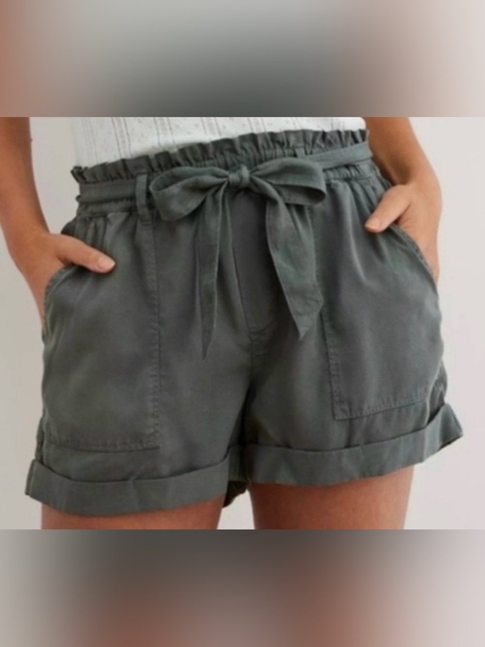 Casual Women's Olive Drawstring Waist Shorts